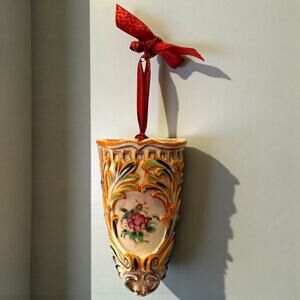 Vintage Art Deco Wall Pocket Art Nouveau Baroque Floral Vase Relief Japan